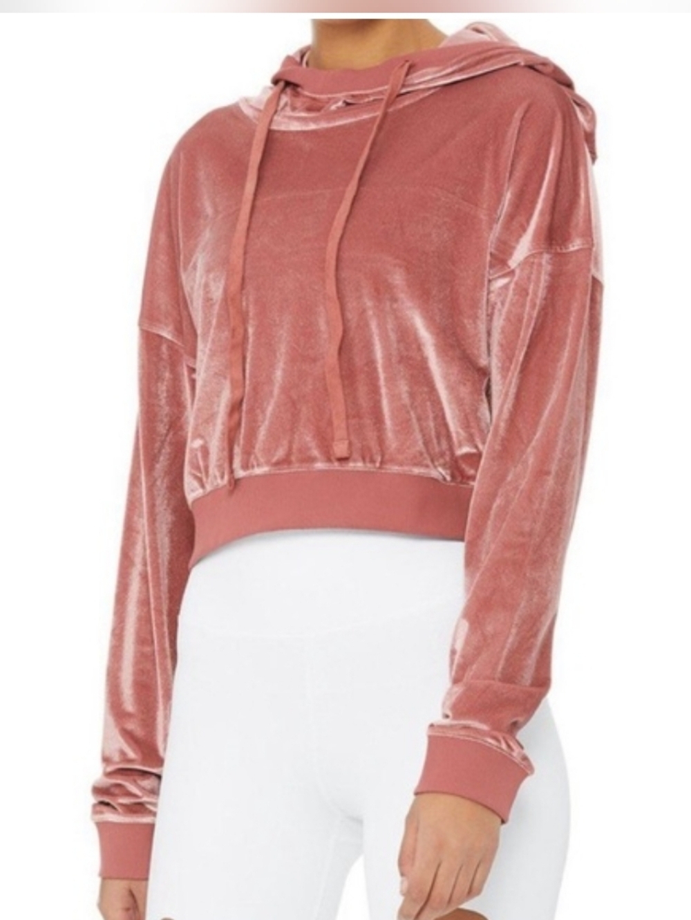ALO Yoga Velour Cropped Hoodie - Dusty Rose Pink Size Small